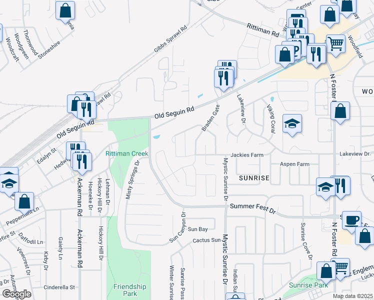 map of restaurants, bars, coffee shops, grocery stores, and more near 4803 Braden Gate in San Antonio