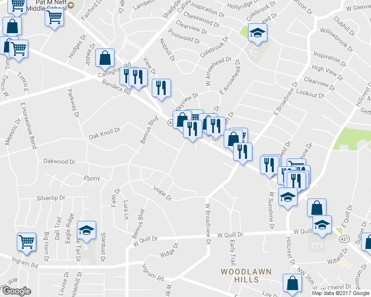 map of restaurants, bars, coffee shops, grocery stores, and more near 2011 Bandera Road in San Antonio