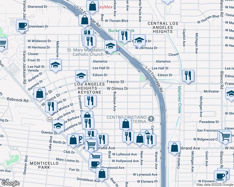 map of restaurants, bars, coffee shops, grocery stores, and more near 1633 Sacramento in San Antonio