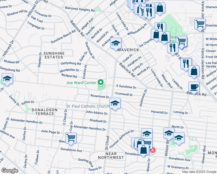 map of restaurants, bars, coffee shops, grocery stores, and more near in San Antonio