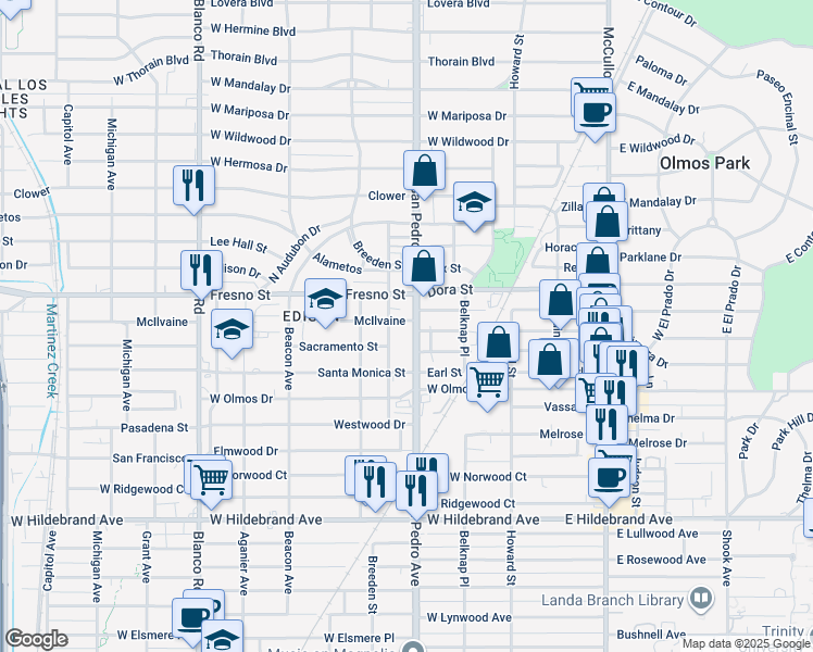 map of restaurants, bars, coffee shops, grocery stores, and more near 4212 San Pedro Avenue in San Antonio