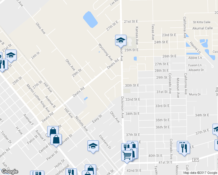 map of restaurants, bars, coffee shops, grocery stores, and more near 3117 Edgewood Drive in Dickinson