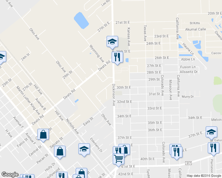 map of restaurants, bars, coffee shops, grocery stores, and more near 2908 Dickinson Ave in Dickinson