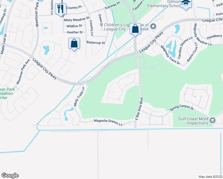 map of restaurants, bars, coffee shops, grocery stores, and more near 5307 Mist Creek Court in League City