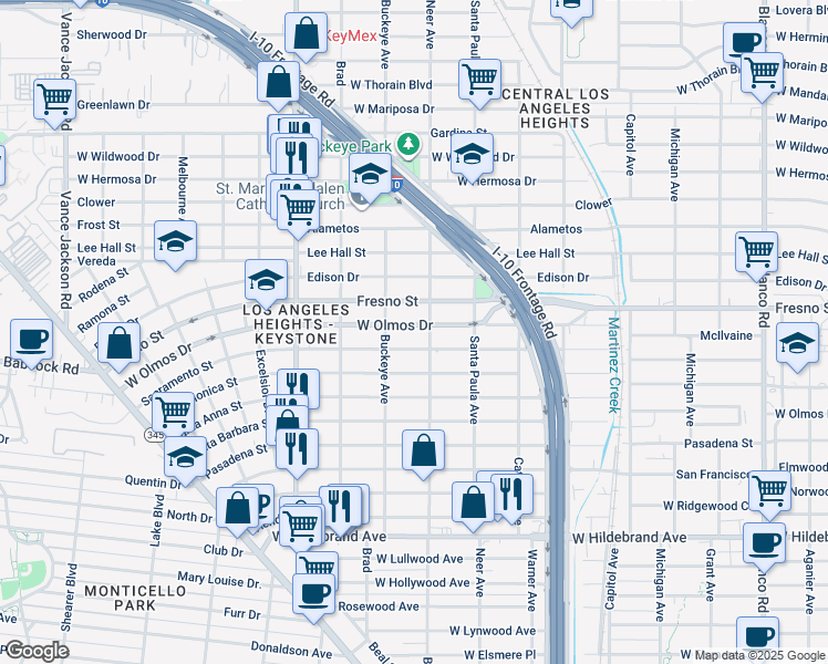 map of restaurants, bars, coffee shops, grocery stores, and more near 1614 W Olmos Dr in San Antonio