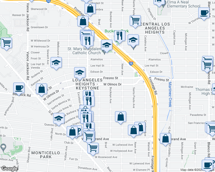 map of restaurants, bars, coffee shops, grocery stores, and more near 1710 West Olmos Drive in San Antonio