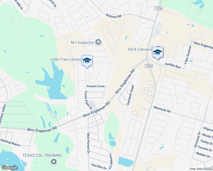 map of restaurants, bars, coffee shops, grocery stores, and more near 5110 Everett Loop in Converse