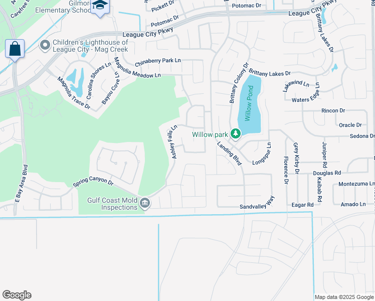 map of restaurants, bars, coffee shops, grocery stores, and more near 2615 Mystic Springs in League City
