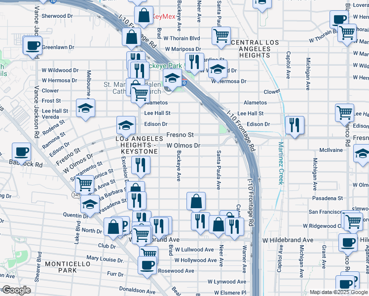 map of restaurants, bars, coffee shops, grocery stores, and more near 1614 West Olmos Drive in San Antonio
