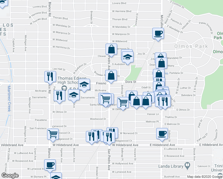 map of restaurants, bars, coffee shops, grocery stores, and more near 4212 San Pedro Avenue in San Antonio