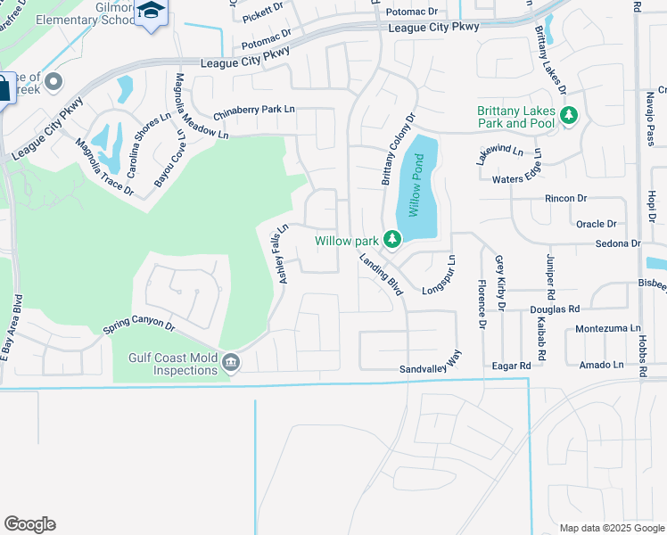 map of restaurants, bars, coffee shops, grocery stores, and more near 2601 Mystic Springs in League City