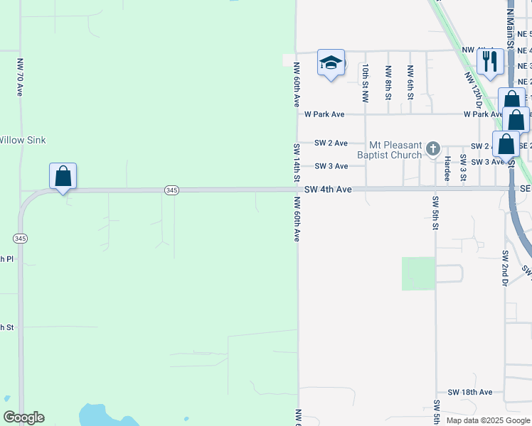 map of restaurants, bars, coffee shops, grocery stores, and more near 9990 Northwest 61st Court in Chiefland