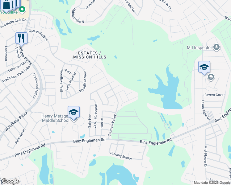 map of restaurants, bars, coffee shops, grocery stores, and more near 7803 Arabian Creek in San Antonio