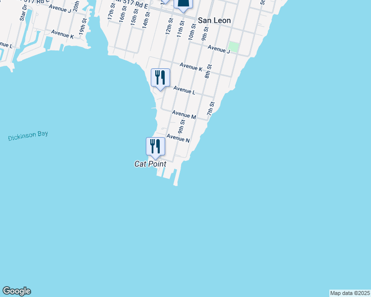 map of restaurants, bars, coffee shops, grocery stores, and more near 1418 8th Street in San Leon