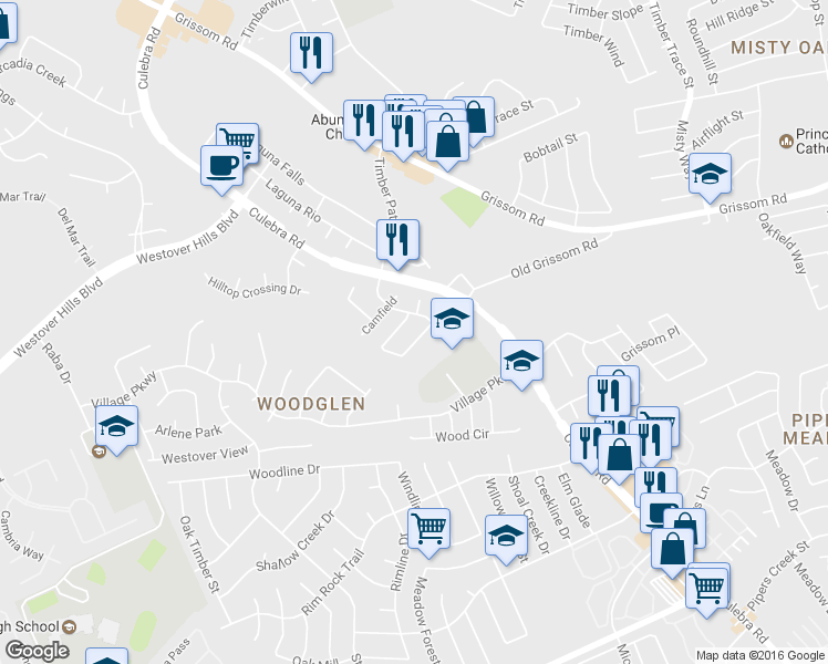 map of restaurants, bars, coffee shops, grocery stores, and more near 4131 Talavera Trail in San Antonio