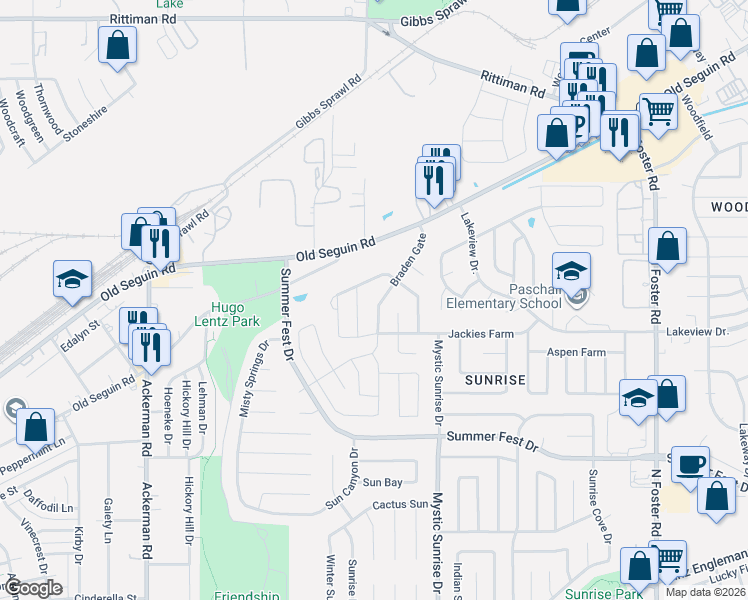 map of restaurants, bars, coffee shops, grocery stores, and more near 5003 Braden Gate in San Antonio