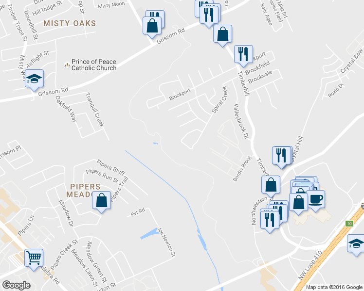 map of restaurants, bars, coffee shops, grocery stores, and more near 4114 Creek Run in San Antonio