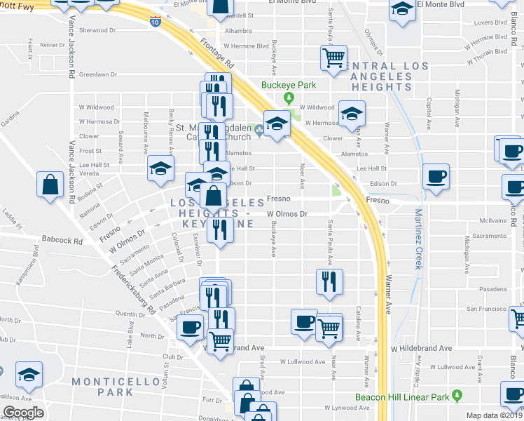 map of restaurants, bars, coffee shops, grocery stores, and more near 1710 West Olmos Drive in San Antonio