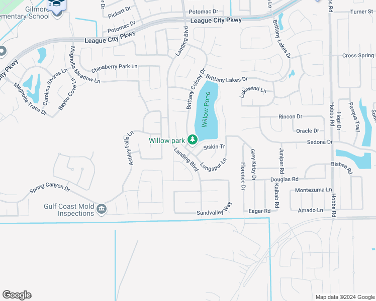 map of restaurants, bars, coffee shops, grocery stores, and more near 2200 Longspur Lane in League City