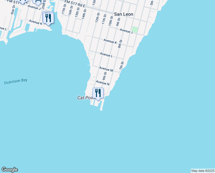 map of restaurants, bars, coffee shops, grocery stores, and more near 1418 8th Street in San Leon