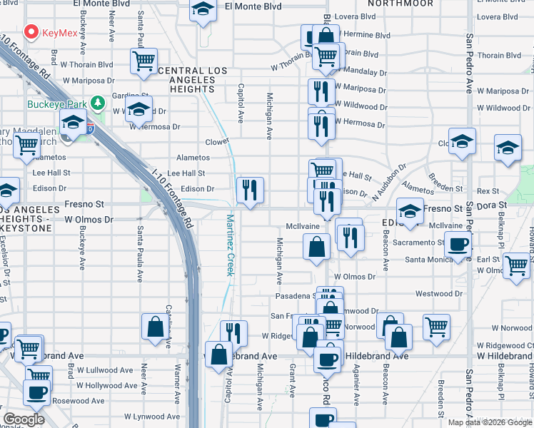 map of restaurants, bars, coffee shops, grocery stores, and more near 1033 McIlvaine in San Antonio