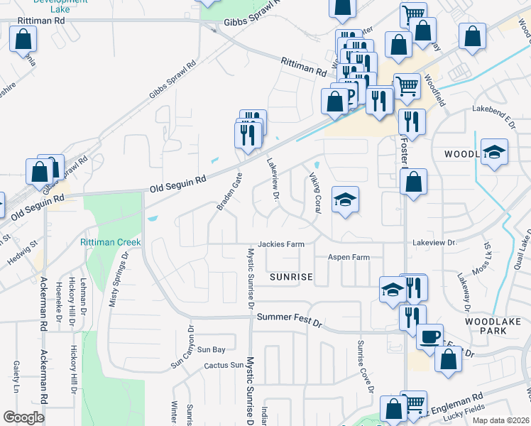 map of restaurants, bars, coffee shops, grocery stores, and more near 4918 Muddy Bay in San Antonio