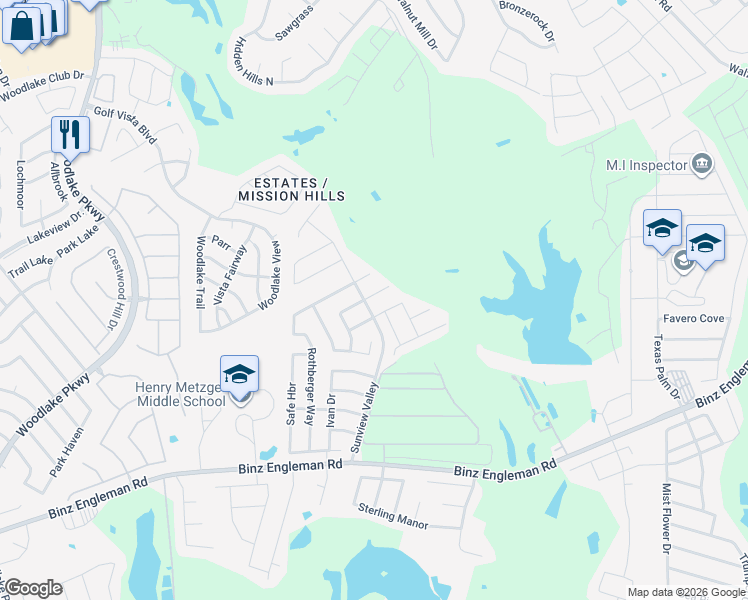 map of restaurants, bars, coffee shops, grocery stores, and more near 7803 Arabian Creek in San Antonio