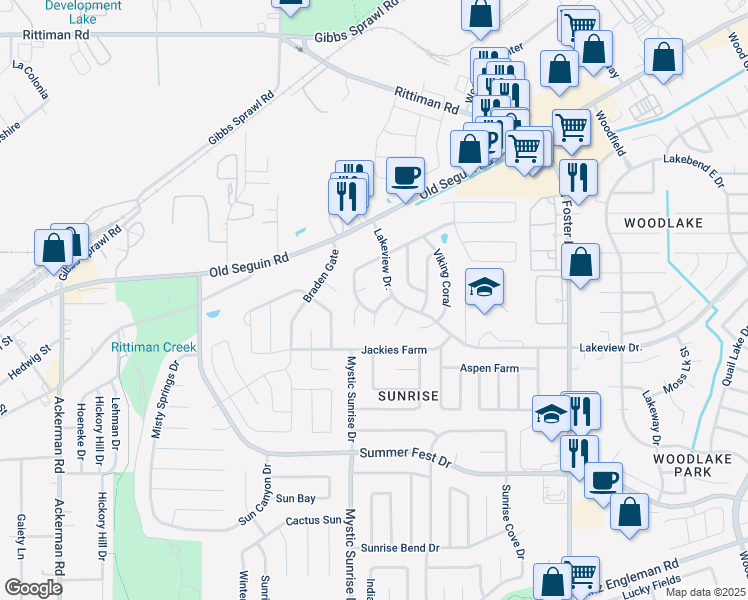 map of restaurants, bars, coffee shops, grocery stores, and more near 4918 Muddy Bay in San Antonio