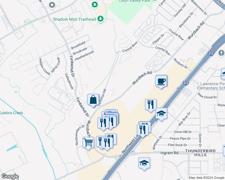 map of restaurants, bars, coffee shops, grocery stores, and more near 3703 Wurzbach Road in San Antonio