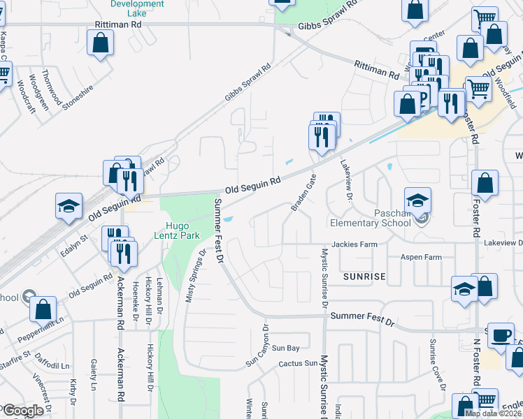 map of restaurants, bars, coffee shops, grocery stores, and more near 5206 Fountain Hill in San Antonio