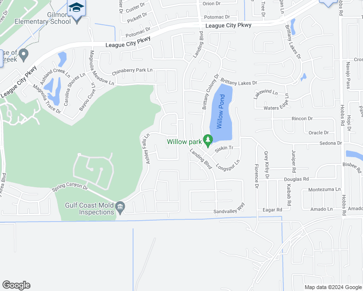 map of restaurants, bars, coffee shops, grocery stores, and more near 2274 Oakleaf Trail Lane in League City