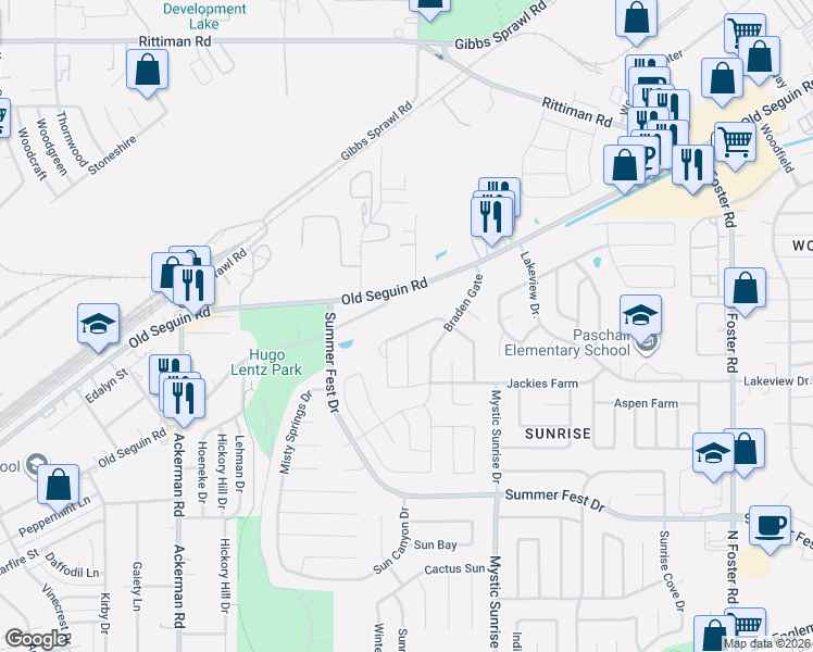 map of restaurants, bars, coffee shops, grocery stores, and more near 5206 Fountain Hill in San Antonio