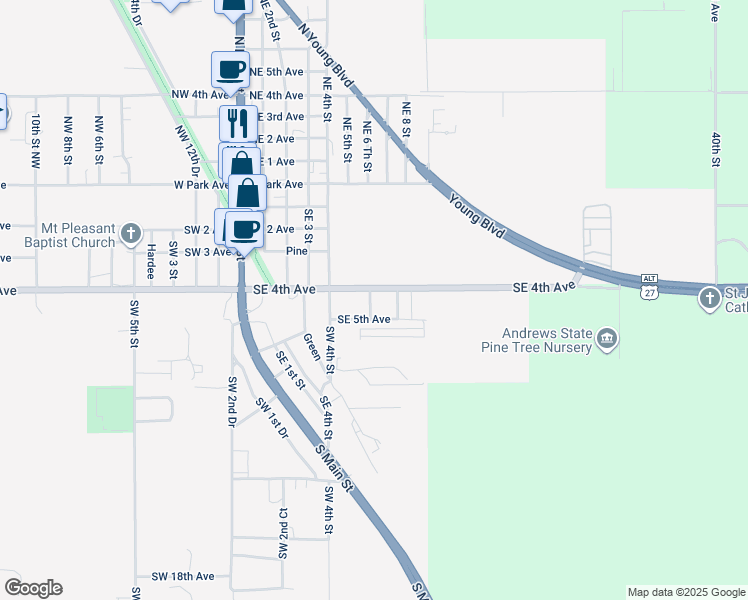 map of restaurants, bars, coffee shops, grocery stores, and more near 405 Southeast 7th Terrace in Chiefland