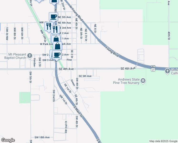 map of restaurants, bars, coffee shops, grocery stores, and more near 405 Southeast 7th Terrace in Chiefland