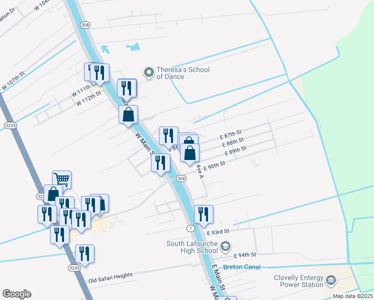 map of restaurants, bars, coffee shops, grocery stores, and more near 16241 East Main Street in Cut Off