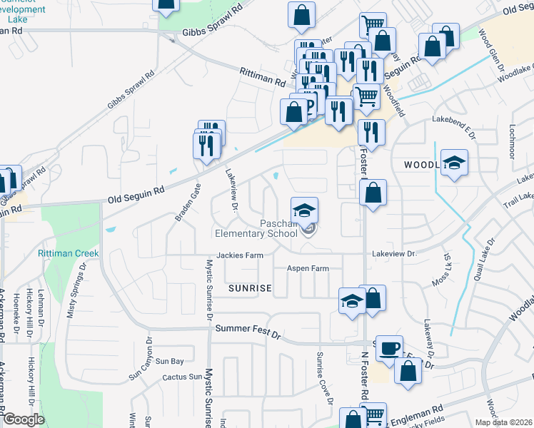 map of restaurants, bars, coffee shops, grocery stores, and more near 5034 Coral Flounder in San Antonio