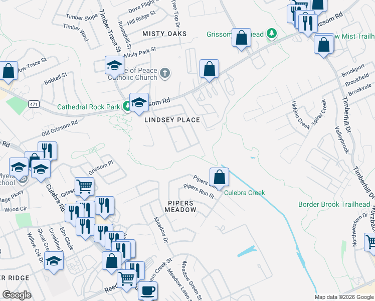 map of restaurants, bars, coffee shops, grocery stores, and more near 4503 Everstone Creek in San Antonio