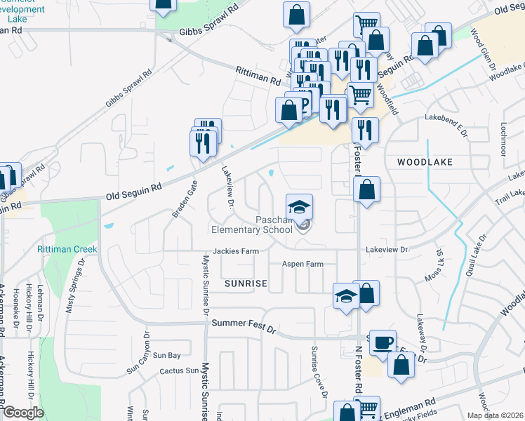map of restaurants, bars, coffee shops, grocery stores, and more near 5034 Coral Flounder in San Antonio