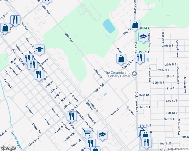 map of restaurants, bars, coffee shops, grocery stores, and more near 2901 Virginia Avenue in Dickinson