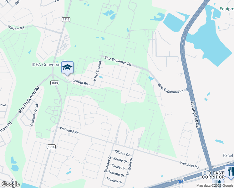 map of restaurants, bars, coffee shops, grocery stores, and more near 9182 Devils River in Converse