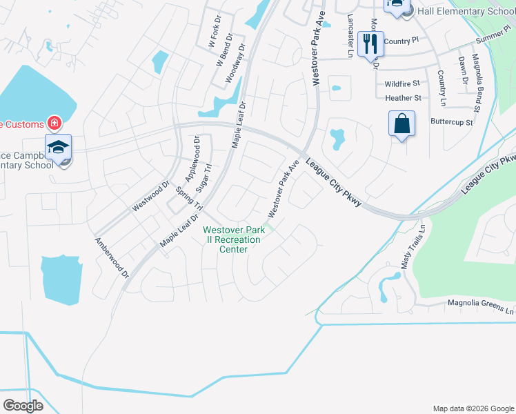 map of restaurants, bars, coffee shops, grocery stores, and more near 606 Dunlavy Lane in League City