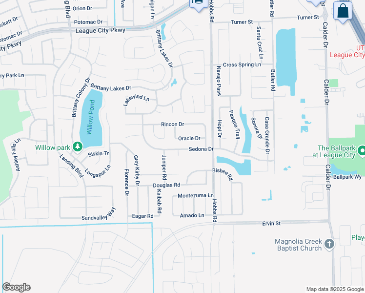 map of restaurants, bars, coffee shops, grocery stores, and more near 2018 Sedona Drive in League City