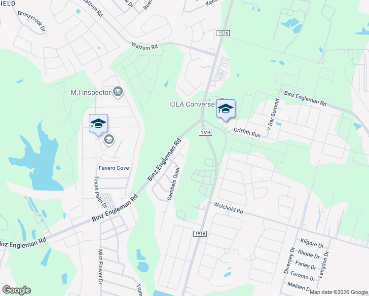 map of restaurants, bars, coffee shops, grocery stores, and more near 5115 Badland Beacon in Converse