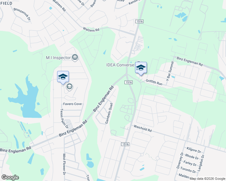 map of restaurants, bars, coffee shops, grocery stores, and more near 5115 Badland Beacon in Converse