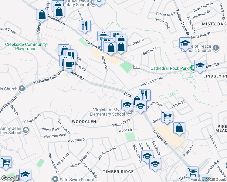 map of restaurants, bars, coffee shops, grocery stores, and more near 4311 Enfield Bluff in San Antonio