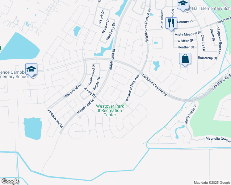 map of restaurants, bars, coffee shops, grocery stores, and more near 606 Dunlavy Lane in League City
