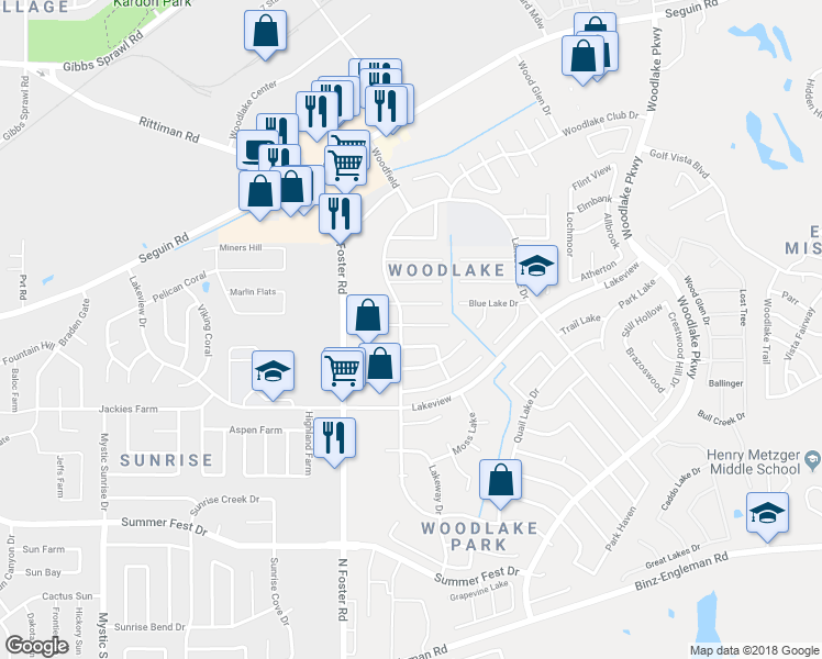 map of restaurants, bars, coffee shops, grocery stores, and more near 6706 Cypress Lake in San Antonio