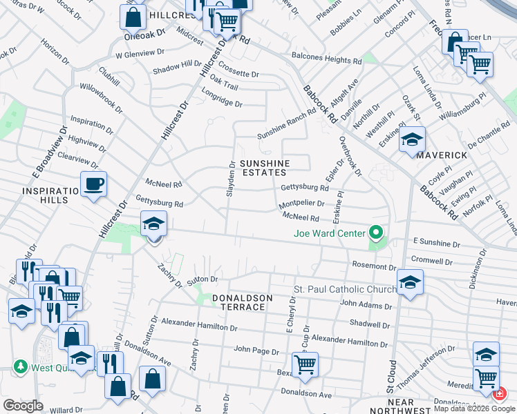 map of restaurants, bars, coffee shops, grocery stores, and more near 315 Montpelier Drive in San Antonio