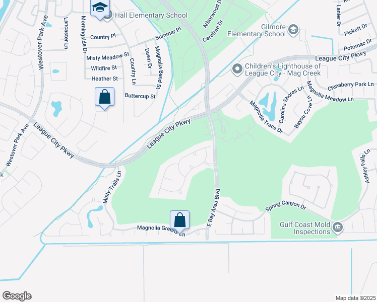 map of restaurants, bars, coffee shops, grocery stores, and more near 5221 Pilgrim Oaks Lane in League City