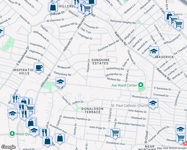 map of restaurants, bars, coffee shops, grocery stores, and more near 315 Montpelier Drive in San Antonio